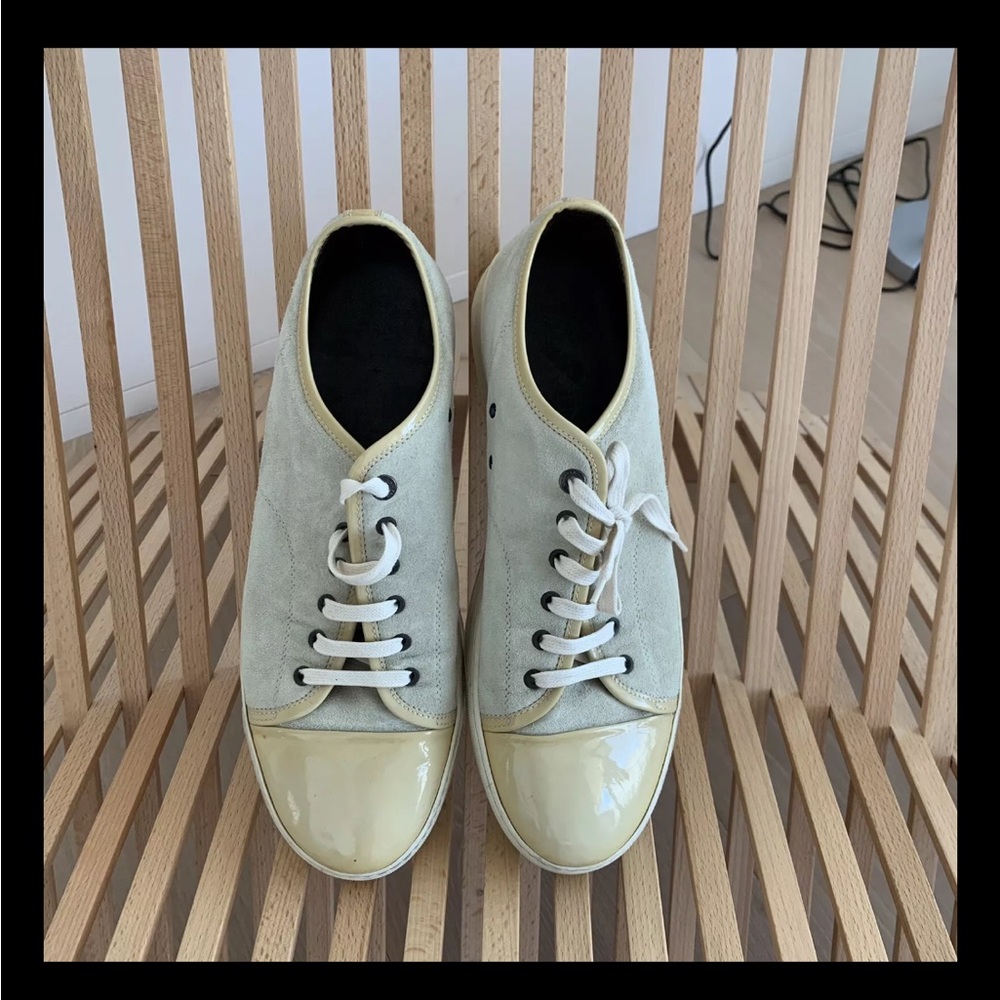 LANVIN Men’s Suede and Patent Leather Cap Toe Sneakers Size 12